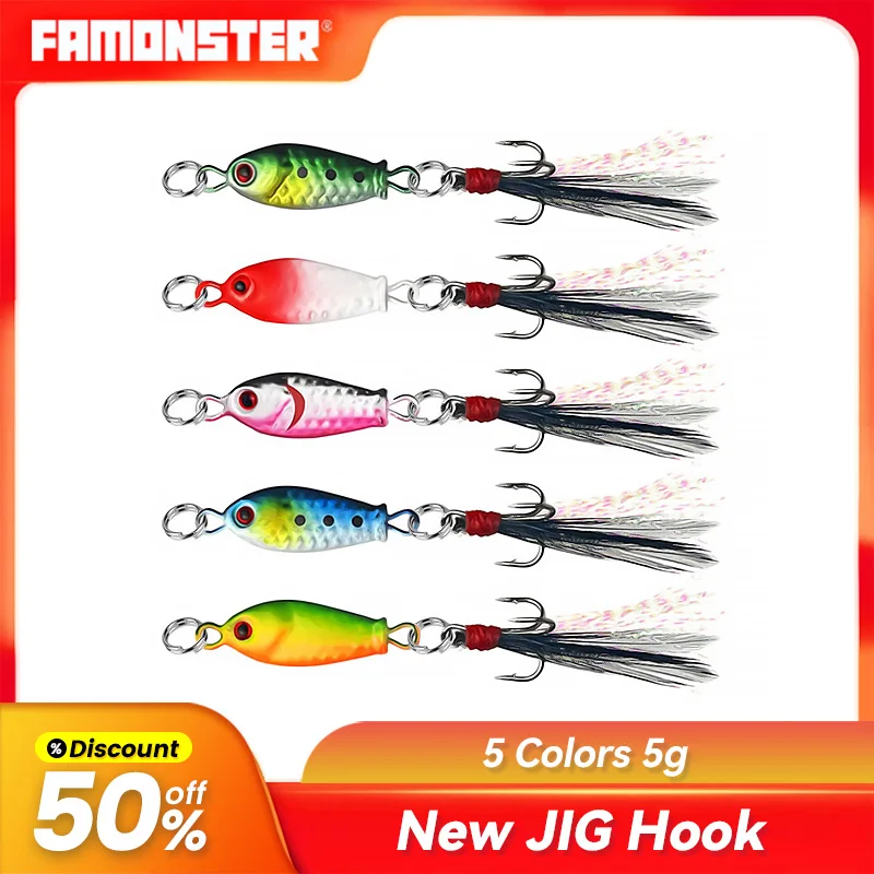 5g Famonster Mini Small Lead Plate Iron Three Hooks Bionic Micro Material Bionic Metal Jig Fishing Lure Fake Bait Bass