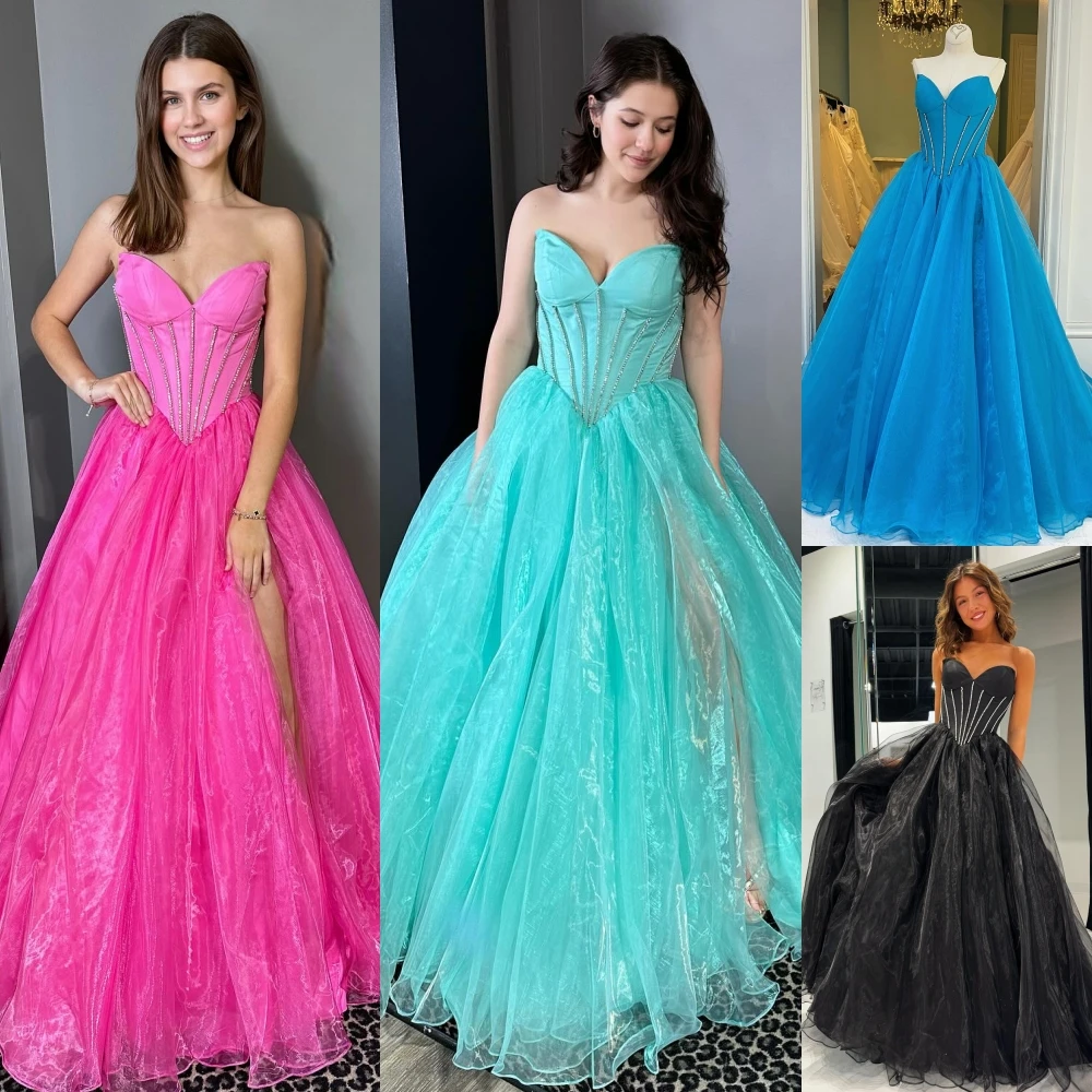 Corset Ballgown Prom Dress Sweetheart Crystal Organza Long Formal Evening Cocktail Gala Oscar Party Pageant Gown Skirt Slit Pink