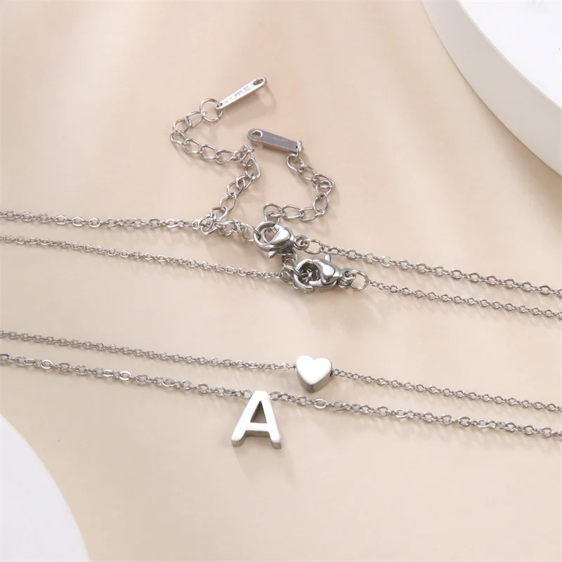 Mode Tiny Herz Initial Halskette Gold Silber Farbe Multilayer Brief Choker Halskette Für Frauen Charme Anhänger Schmuck Geschenk – Detail 11