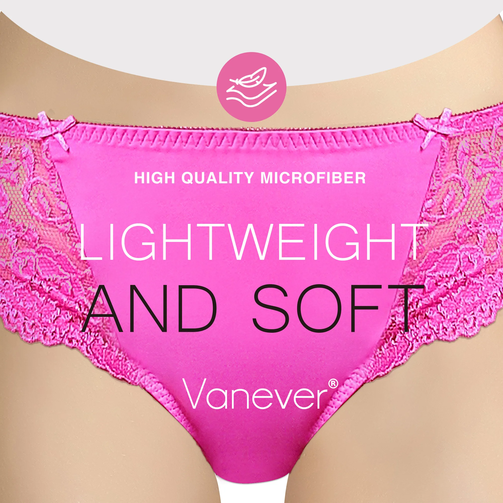 VANEVER Female Underwear, Mid-waist Bowtie Floral Lace Bright Rose Panties, Soft Breathable Nylon Briefs, Lingeries for Woman