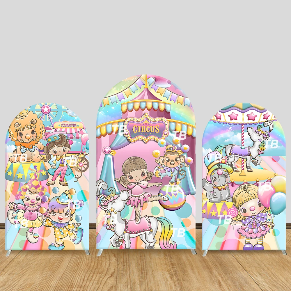 

Colorful Carousel Arch Backdrop Cover Kids Birthday Party Theme Home Indoor Decoration Photo Booth Festive Background Supplies