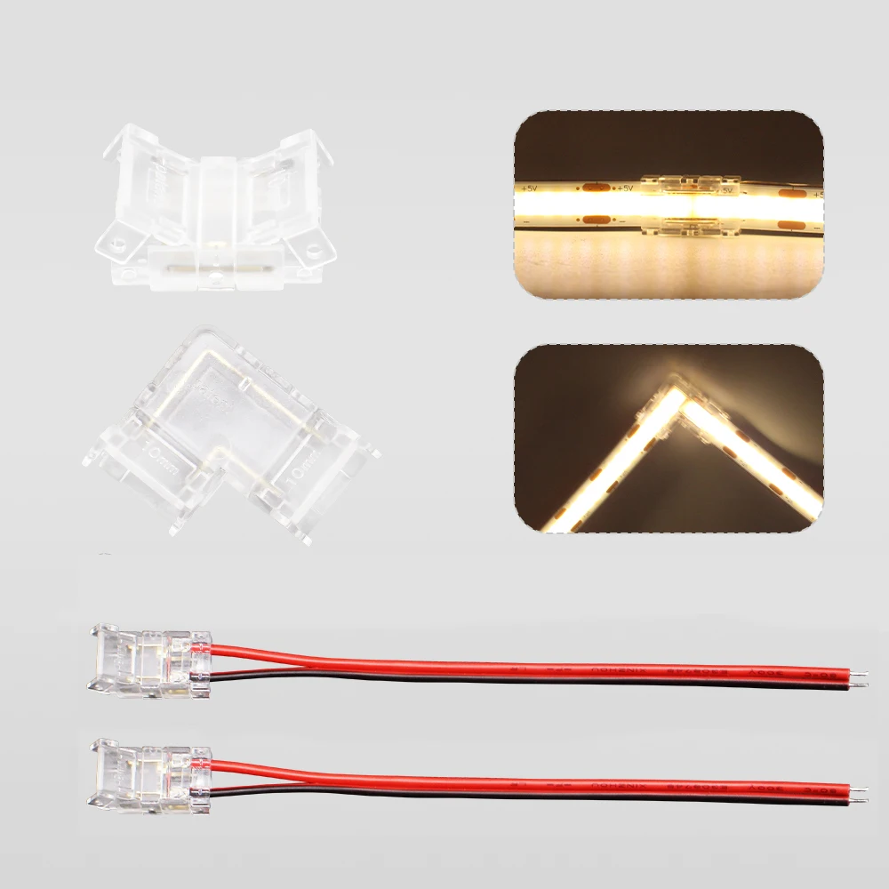 5pcs 10pcs 2Pin 8mm COB LED Strip Connector No Soldering No Dark Area Mini Connector Strip to Strip L Shape Strip to Wire