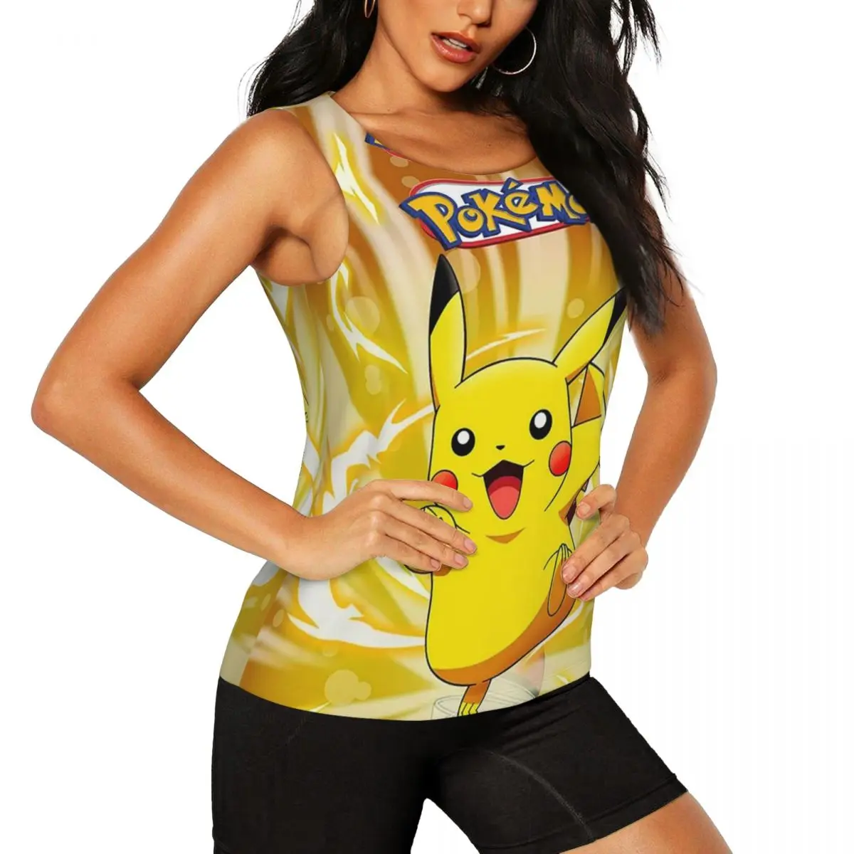 Custom Pikachus Cartoons Yoga Shirts Women Athletic Workout Running Tank Tops