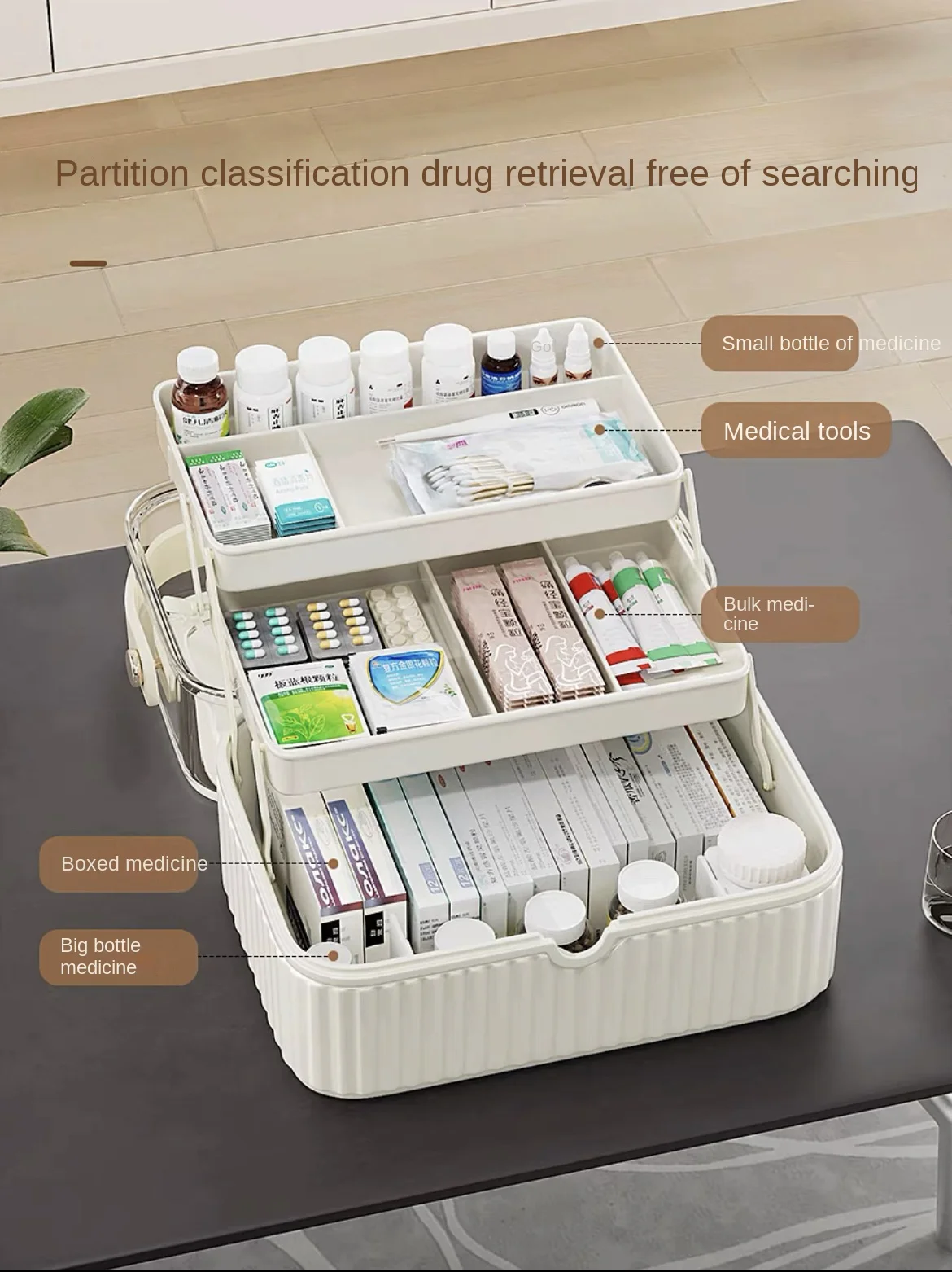 Caja de medicina portátil de plástico de doble capa, caja médica de emergencia, caja de medicina pequeña en el Hospital, caja de almacenamiento doméstica