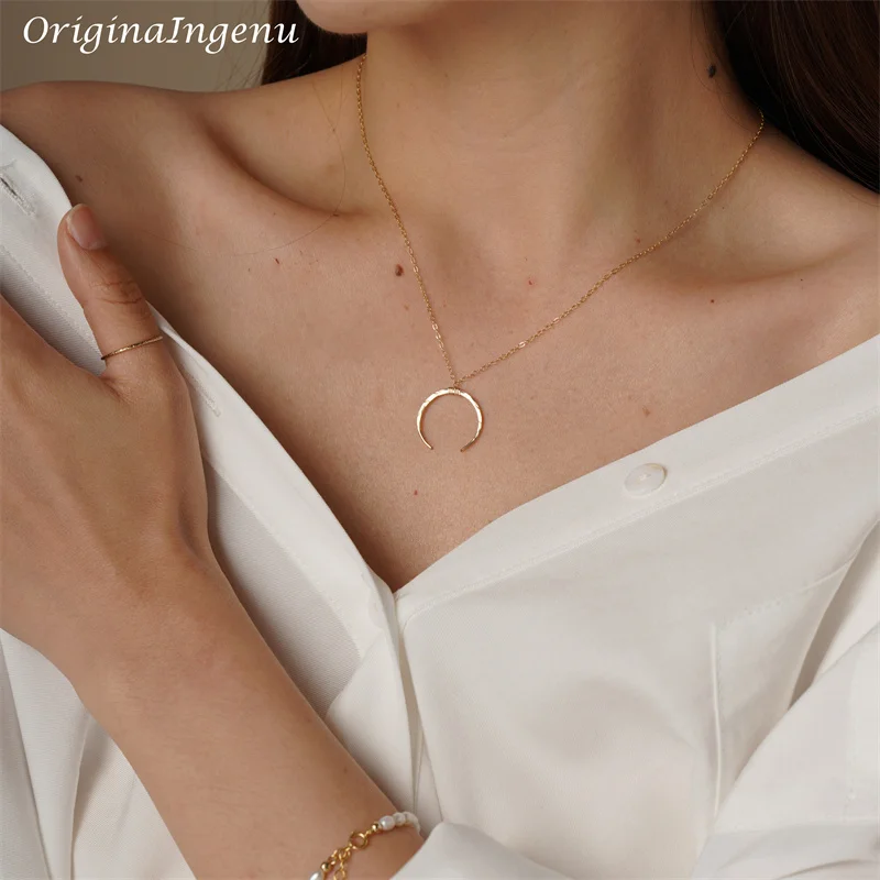 Handmade Moon Necklaces Jewelry Gold Filled/925 Silver Pendant Vintage Boho Choker Kolye Hammered Moon Jewelry For Women