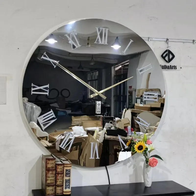 80 cm indoor with LED night light glass living room wall clock mirror home hotel decoration large clock dropshipping DDP