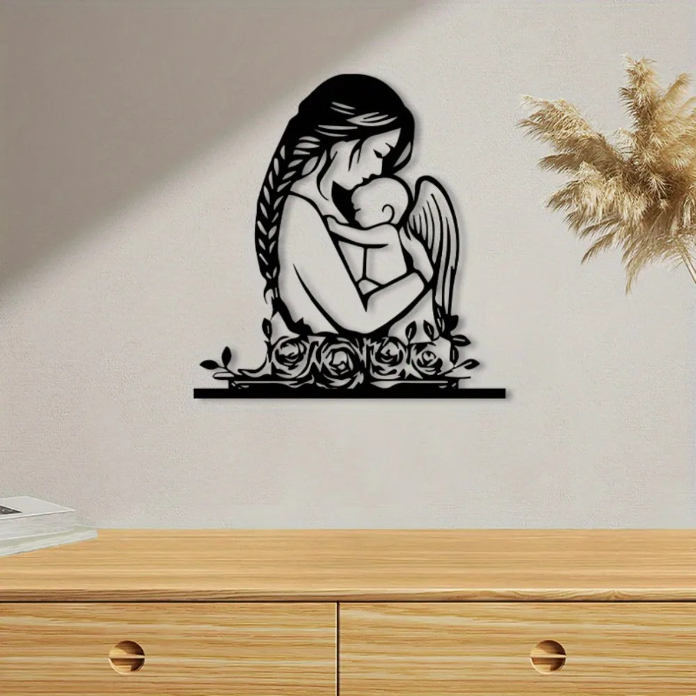 Décoration murale commémorative vintage en fer forgé, motif ange, anti-rouille, découpée au laser, cadeau pour la perte d'un être cher, décoration intérieure