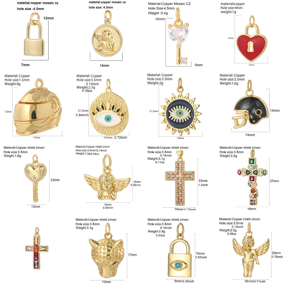 Gothic Angel Blue Eye Cross Charms for Jewelry Making Gold Color Key Lock Dijes Diy Necklace Earrings Bracelet High Quality Char