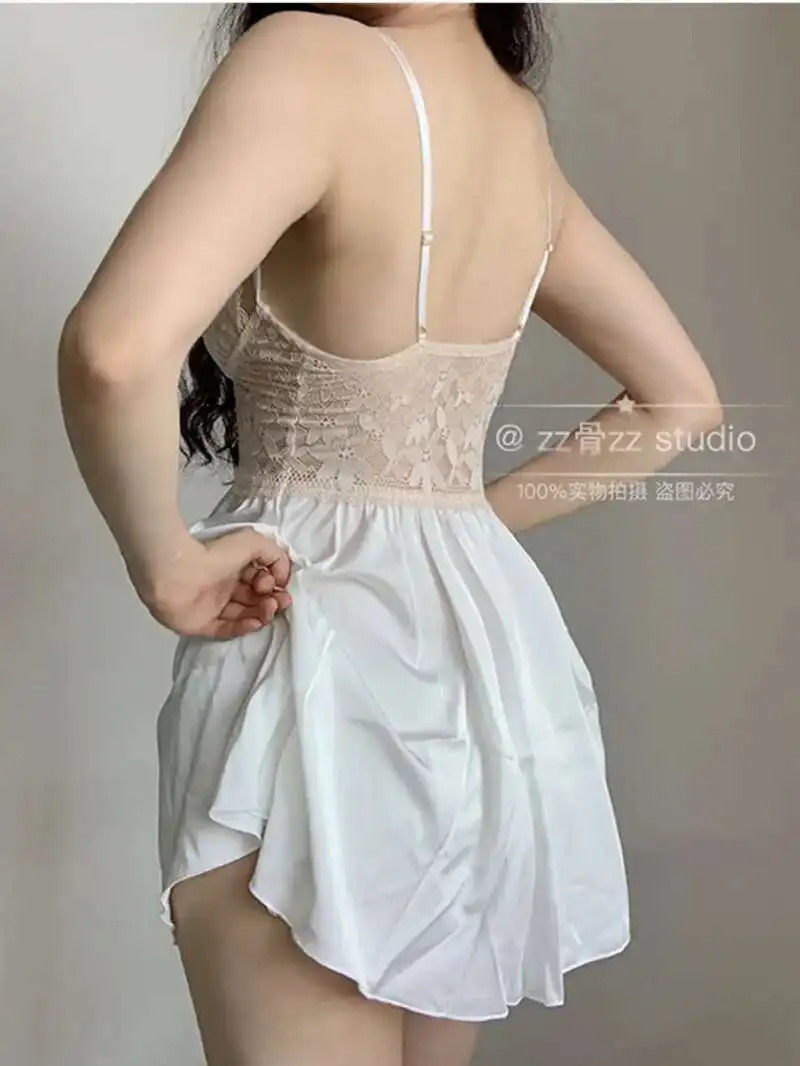 WOMENGAGA الحلو فستان بدون أكمام صغير الخريف جديد الدانتيل لصق ربطة القوس فيونكة السيدات الخامس الرقبة مثير فستان بحزام موضة النساء 2023 بلايز E7VN #6