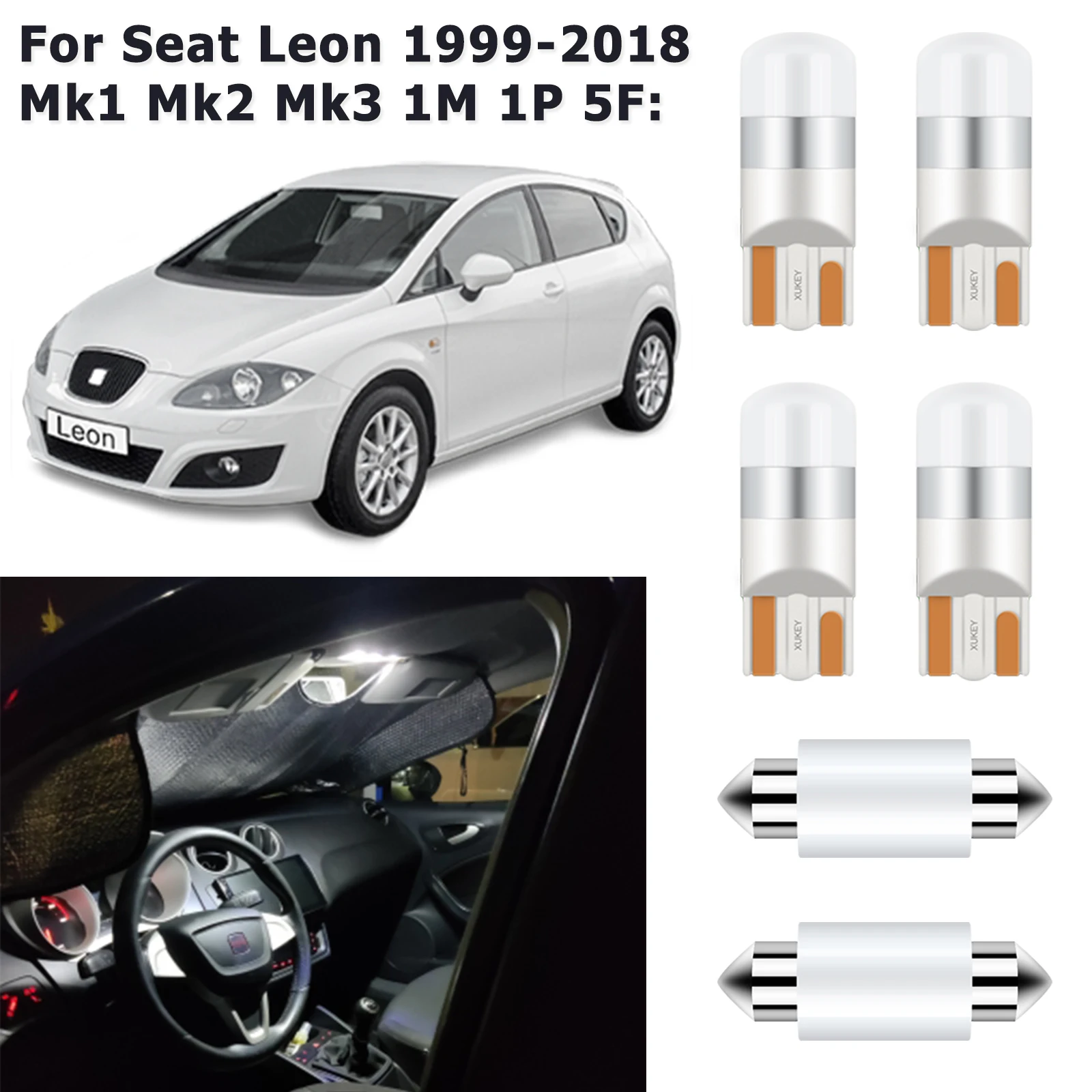 

For Seat Leon 1 2 3 MK1 MK2 MK3 1M 1M1 1P 1P1 5F 5F1 5F5 5F8 1999-2020 Vehicle 12V LED Interior Light Map Dome Ceiling Lamp Kit