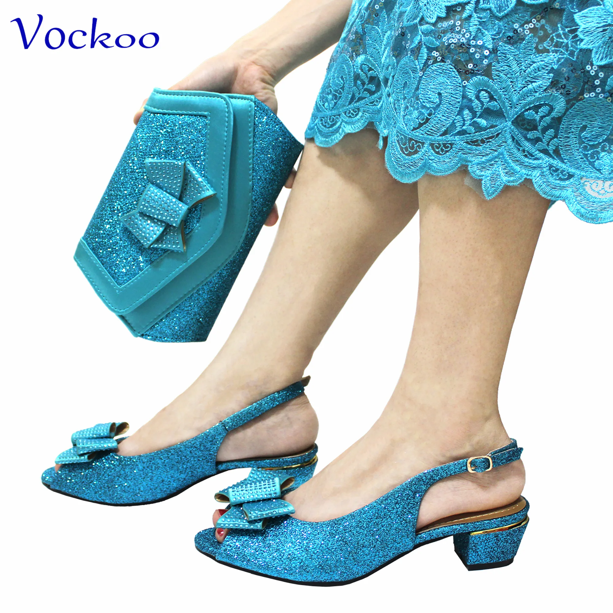 2024 Neutral Style Italian Women Design Shoes Matching Bag in Sky Blue Color High Quality Mature Sandals for Wedding Dress