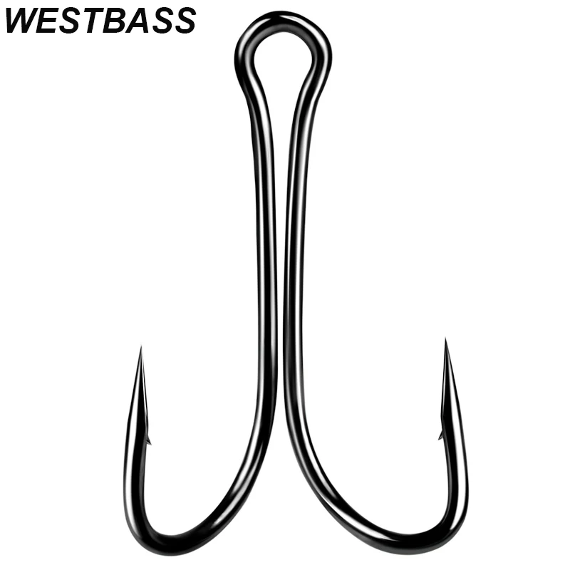 WESTBASS 20PCS Double Fishing Hooks 6#-4/0# High Carbon Steel Weedless Fishhook Barbed Duple Hook For Soft Bait pesca accessori