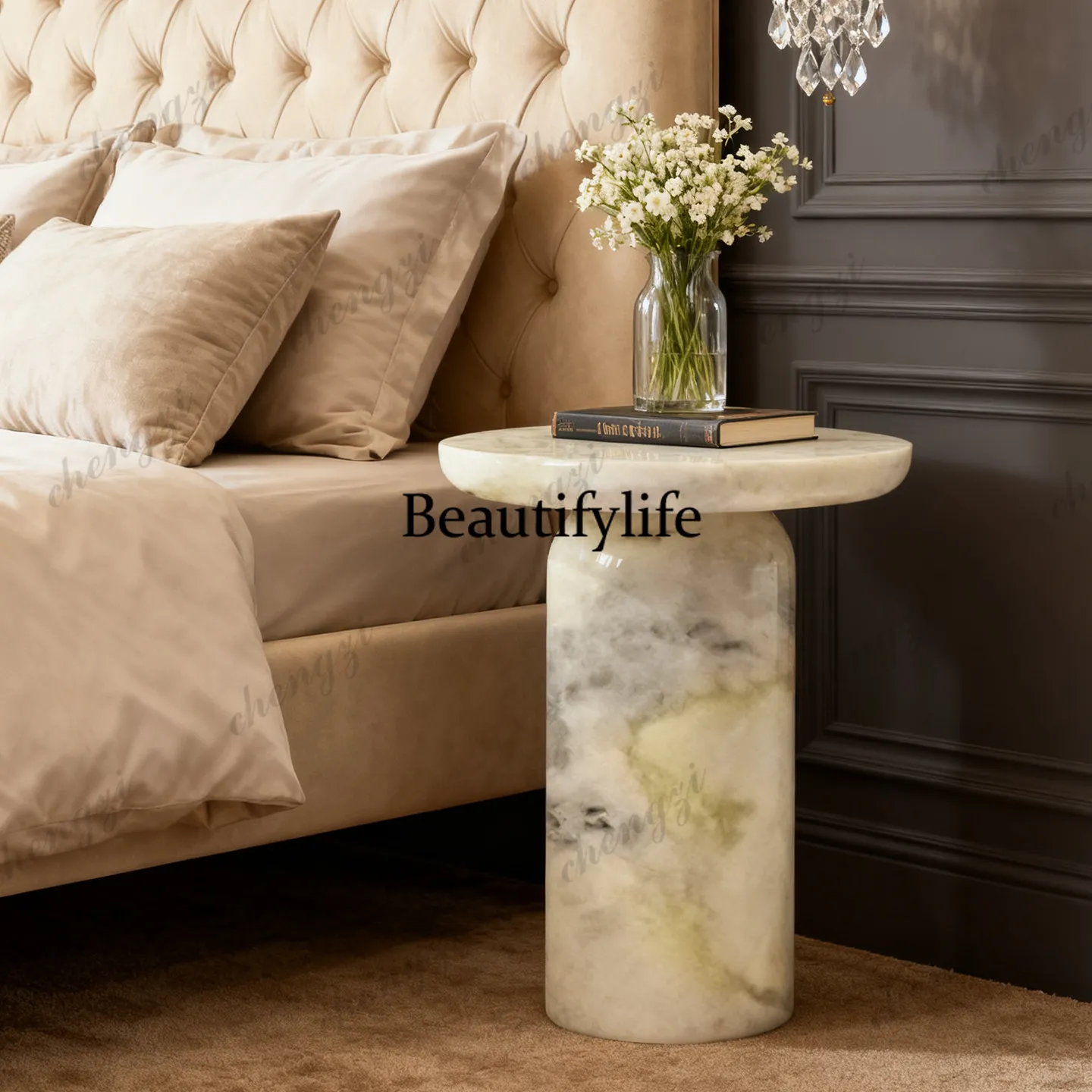 P37 Nordic natural marble edge several bedrooms bedside small round table household