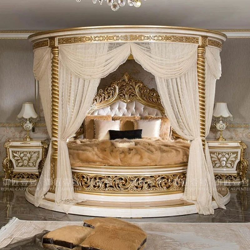 Französisches Queen-Size-Schlafzimmerbett Europäisches Modernes Doppelbett für Erwachsene Luxuriöses Viktorianisches Rundbett Italienisches Königliches Komplettset Möbel