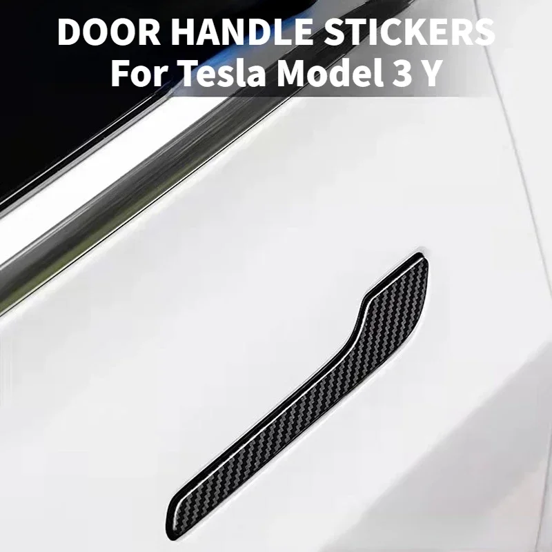 4pcs Car Door Handle Sticker For Tesla Model 3 Y 2017 - 2022 Door Wrap Cover Paste Model3 Model Y Accessories Carbon Fiber ABS