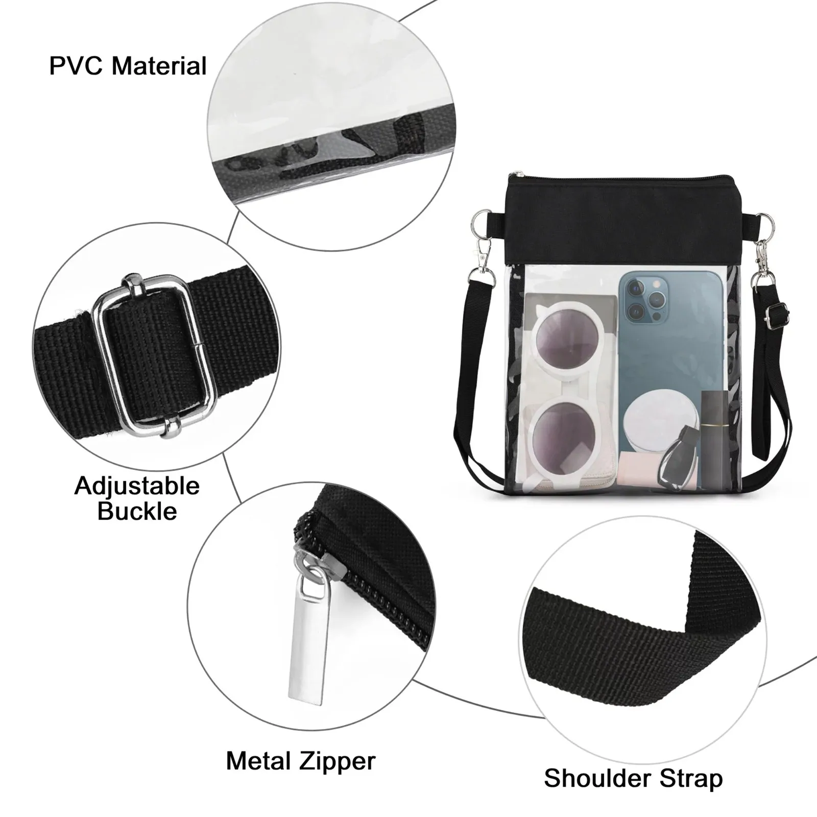 Clear Shoulder Bag Causual Transparent Woman Crossbody Bags Handbag Small Phone Bags With Card Holder Adjustable Strap