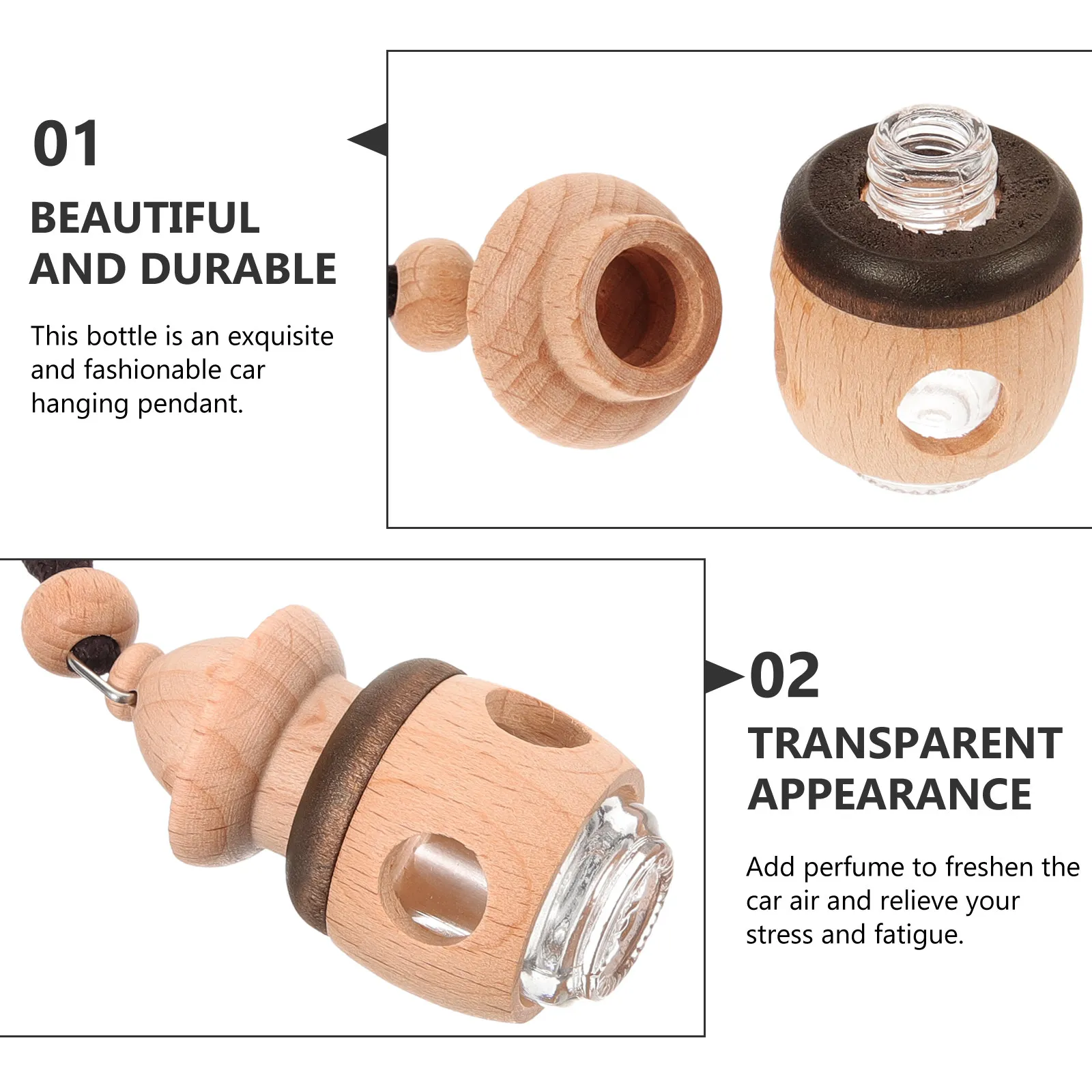 Car Perfume Glass Bottle Empty Refillable Hanging Air Freshener Diffuser with Wood Cap Decorative Pendant