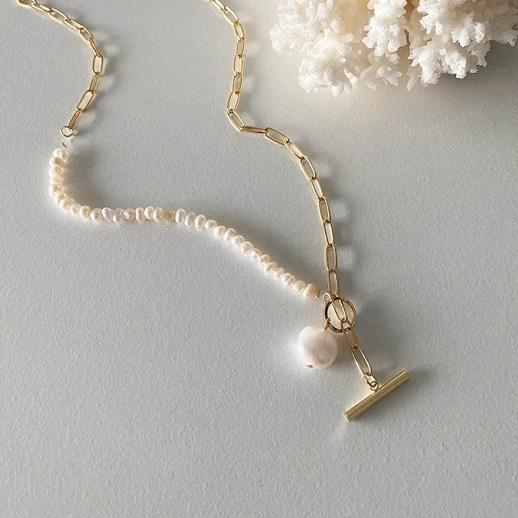 100 % natürliche barocke Süßwasserperle, 14 Karat Gold gefüllt, weibliche Asymmetrie-Ketten, Halskette für Frauen, Valentinstagsgeschenke – Detail 3
