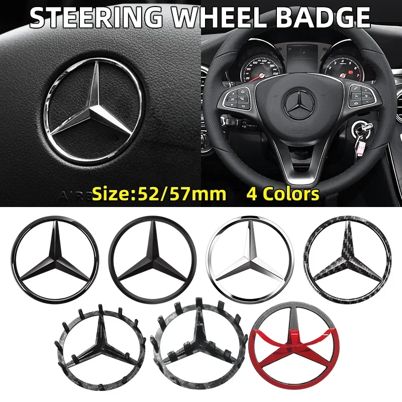 1pcs 52mm 57mm Car Steering Wheel Badge Emblem Sticker Auto-Styling For Mercedes Benz A B C E S class GLA GLC CLA W204 W205 W212