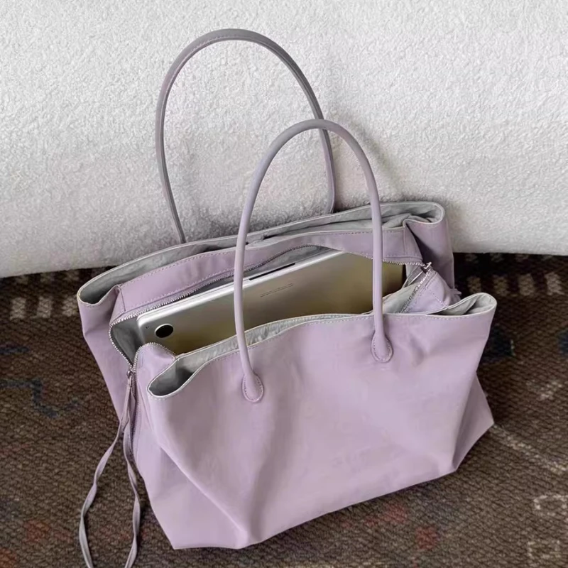 Bolso de mano de nailon para mujer, bolso de mano minimalista de gran capacidad, bolso de hombro impermeable multicapa para ordenador, bolso de nailon