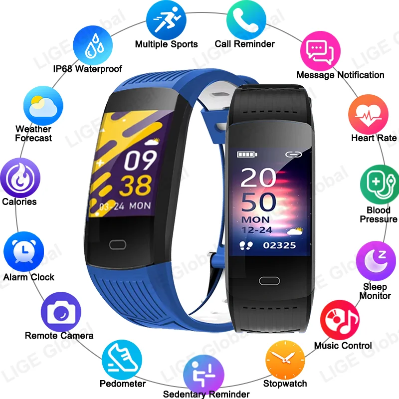 LIGE 2026 Nova Pulseira Inteligente à Prova d'Água para Fitness, Monitoramento de Frequência Cardíaca, Pressão Arterial e Sono, Compatível com Android