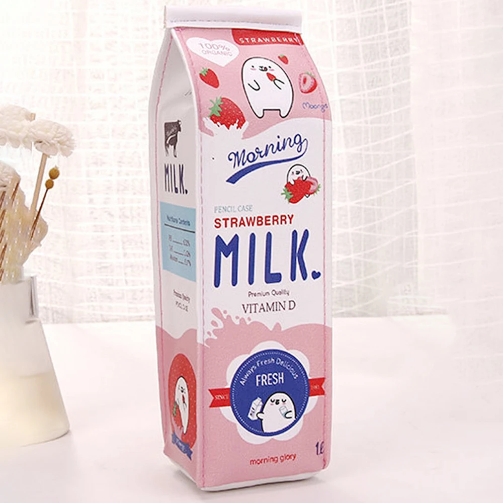 1PC Milk Carton Pen Bag Simple Cute Fashion Creative Student Stationery Bag Pu Waterproof Stationery Storage