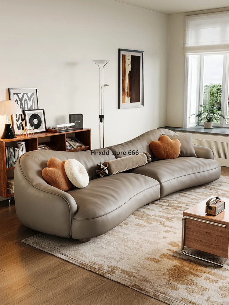 Italian minimalist first layer cowhide high-grade gray curved living room small apartment creative sofa