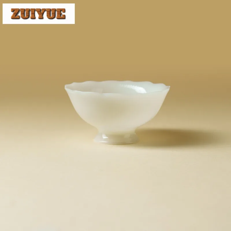 70ml Icy Jade Flower Mouth High Foot Teacup Antique Tea Bowl Tea Cup Set Tea-tasting Smelling Cup Jianzhan Master Cups Drinkware