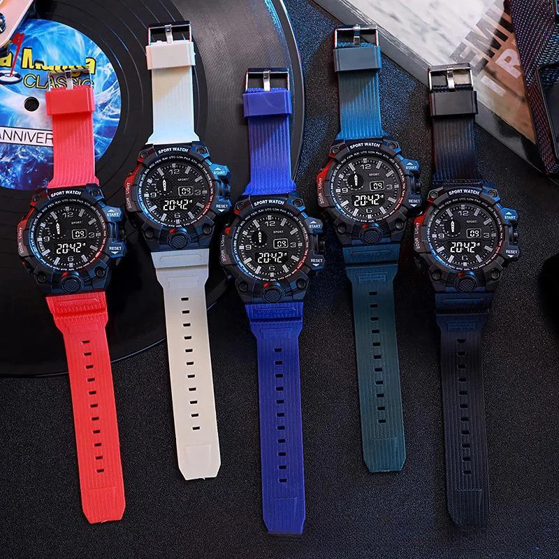 YIKAZE Sports Watch Men's LED Digital Watches Multifunction Military Clock Big Dial Waterproof Fitness Electronic Watch For Man