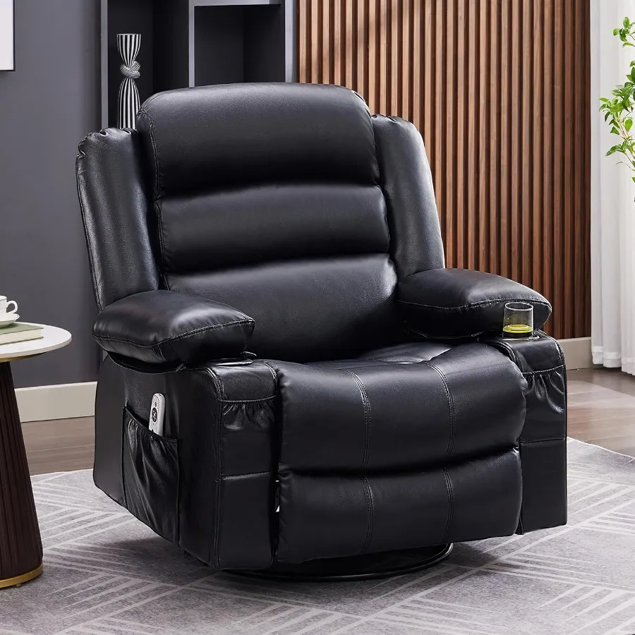 Rocker Recliner Chair with Heat and Massage 360 Swivel Recliner Chairs for Adults Oversized Recliner Single Sofa Seat with Cup