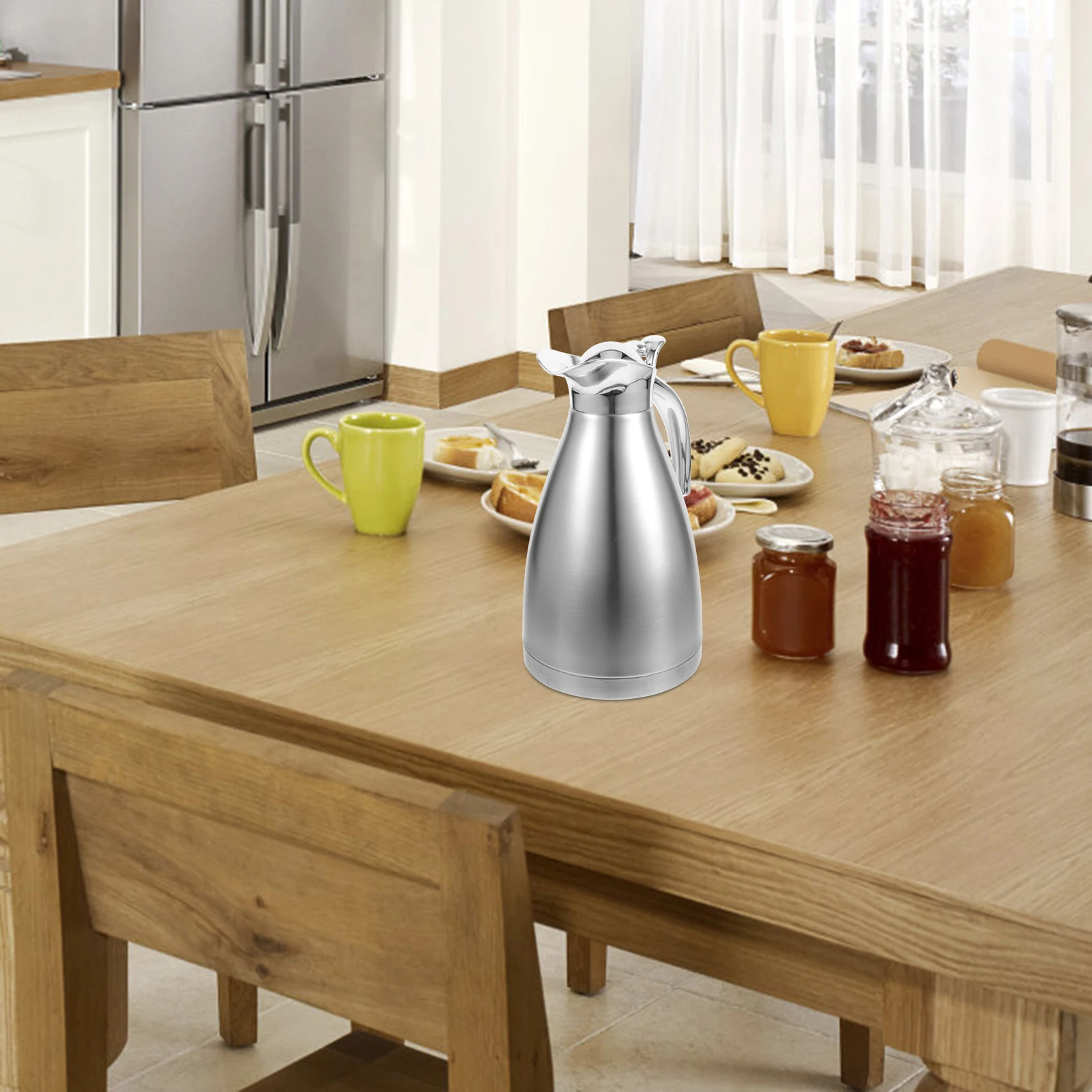 

Pot Stainless Steel Cold Water Jug Insulated Coffee Tea Milk Modern Kettle Travel