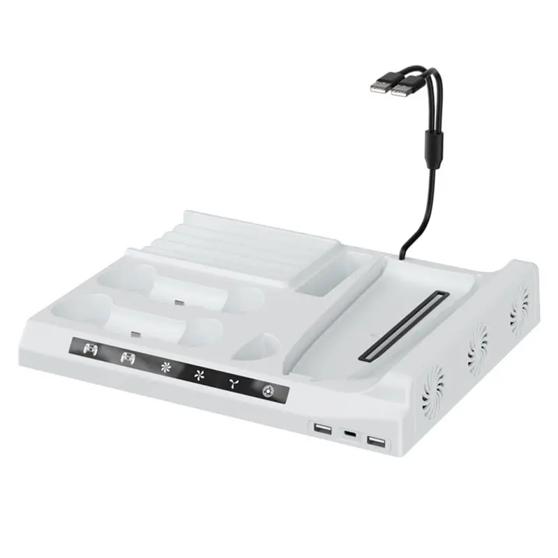 

ABDW-Подставка для PS5 Slim, универсальная подставка для консоли PS5 с функцией охлаждения, держателем для дисков и тремя режимами скорости вентилятора.