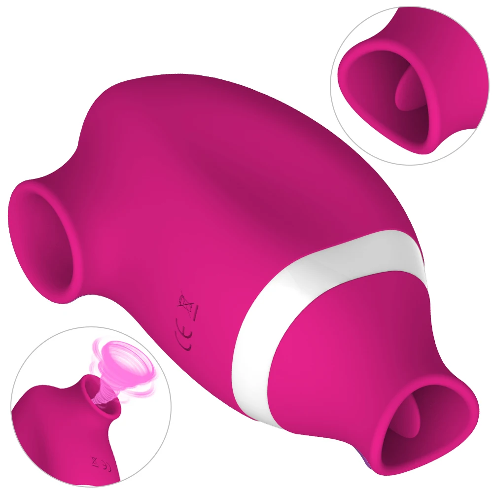 Double-Head Personal Intimate Massager with Multi-Mode Suction and Vibration Stimulation, Made of Soft Silicone, Low-Noise, Port