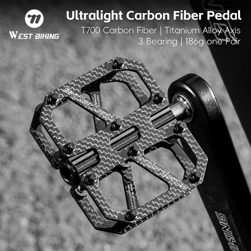 

WEST BIKING T700 Carbon Bicycle Pedal Lightweight Titanium Axle 3 Bearings Flat Pedal Anti-Slip MTB Road Bike Accessories