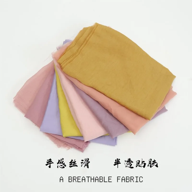 The spring shirt Hanfu and skirt fabric is made of pure pink purple blue linen silk which are skin-friendly