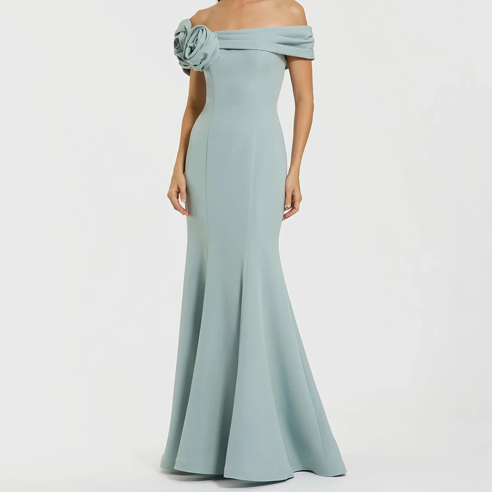 

Customized A-line Evening Dresses Floor-length Off The Shoulder Sleeveless Prom Gown Fashion Flowers Simple Draped Party Gown