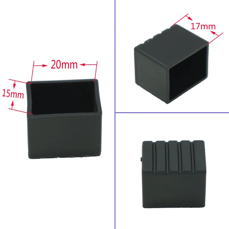 Manga de tubo retangular plástico pé cobre móveis capas de borracha mesa e cadeira perna cobre quadrado tubo final tampa vertical squar