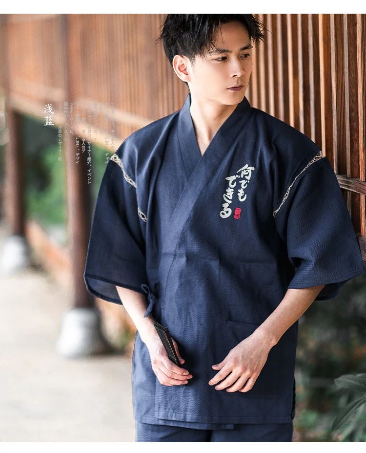 Traditioal Japanese Pajamas Sets Men Yukata Kimono Cotton Male Loose Japan Home Clothing Sleepwear Bathrobe Leisure Wear