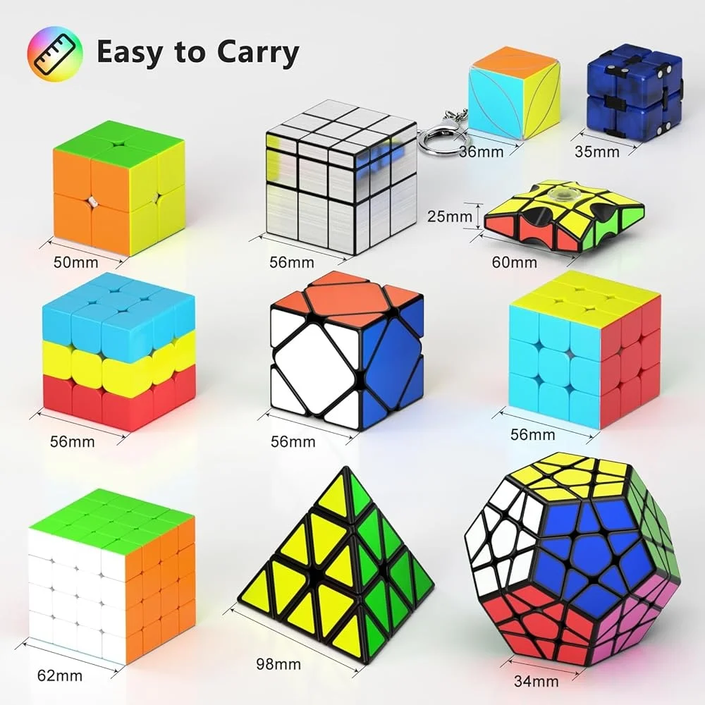 12 Pack Speed Cube Set Puzzle Cubes 2x2 3x3 4x4 Pyramid Dodecahedron Mirror Skewb Fidget Spinner Great Gift Idea Stress Relief