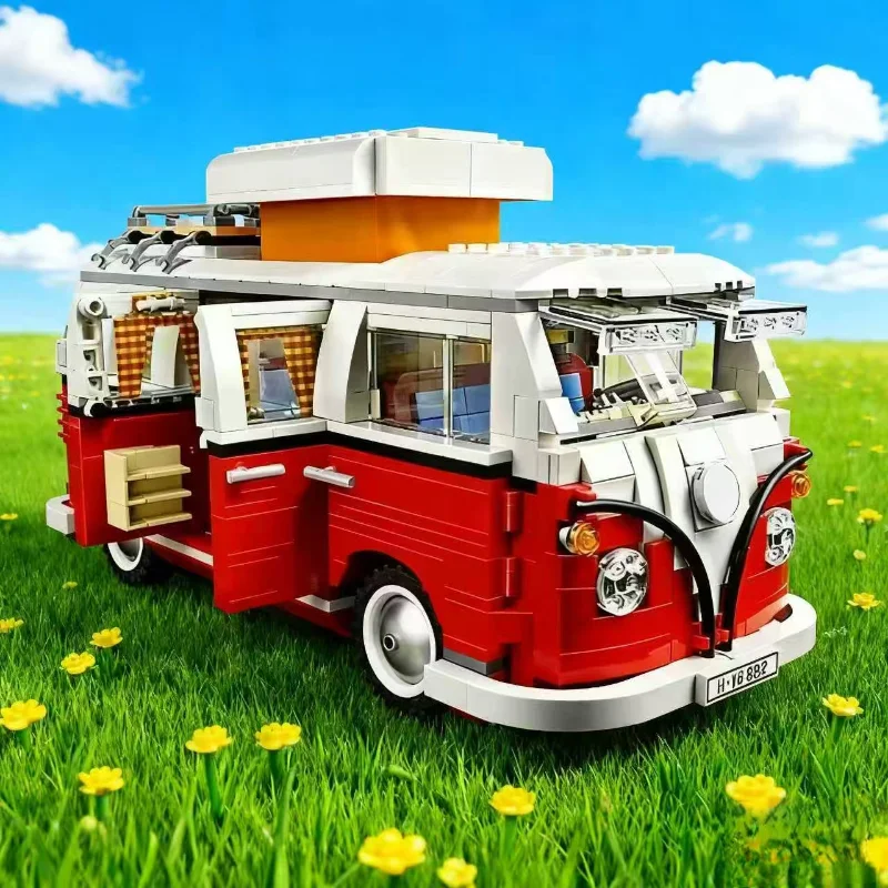 MOC 10220 bricolage rétro T1 Camping Bus blocs de construction modèle briques ensemble tige 3D pique-nique voiture Kit jouet pour enfants noël anniversaire filles