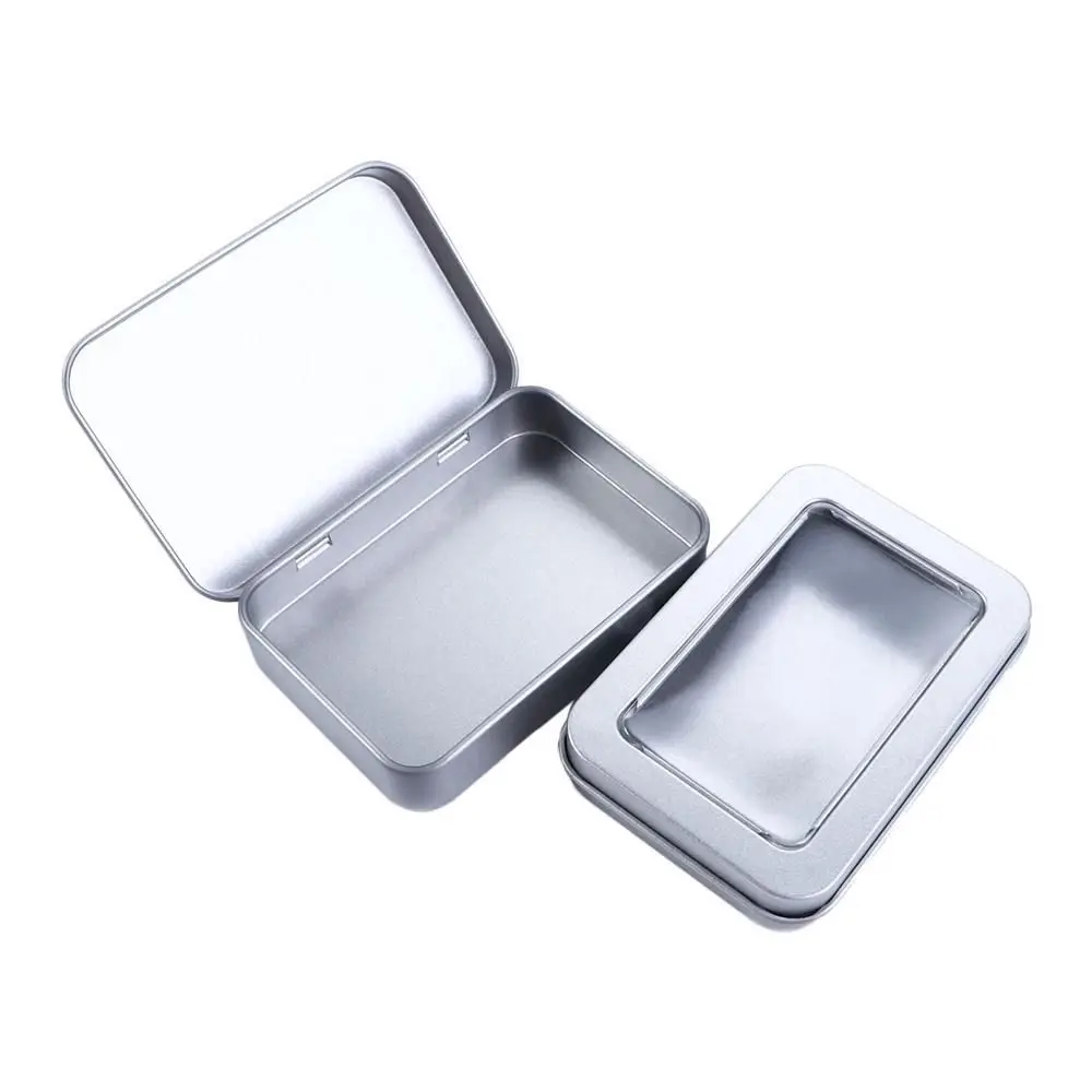 1 Pcs Rectangular Empty Mini Tin Box Tinplate Candy Pill Cases Bins Small Organizer Storage Box with Clear Window Top