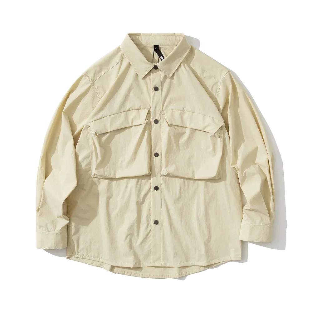 Men Loose Casual Long Sleeve Outdoor Quick Dry Cargo Shirt Cityboy Japanese Streetwear Fashion 3D Pocket Oversize Shirts Blouses