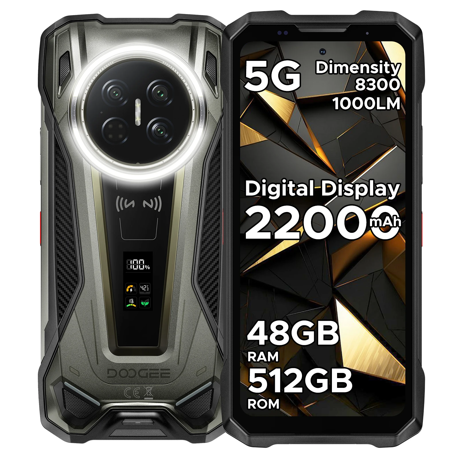 DOOGEE V Max 2 Robuuste Telefoon 6.78” FHD+ 120Hz 22000mAh/120W 48GB+512GB Dimensity 8300 200MP+20MP Nachtzicht Campinglamp Android16 Smartphone
