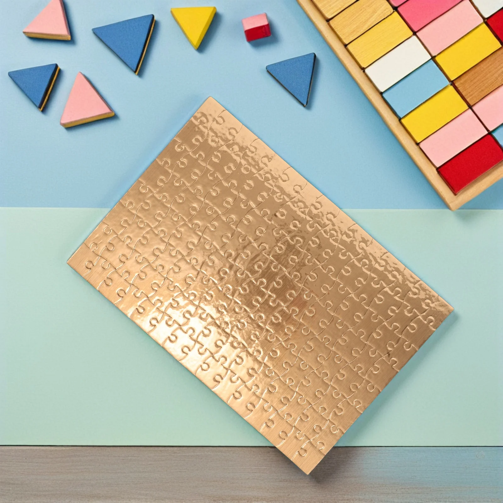 4 Sets Children's Blank Puzzles Gold Border Design for DIY Drawing Coloring Creative Jigsaw Sublimation Craft Projects