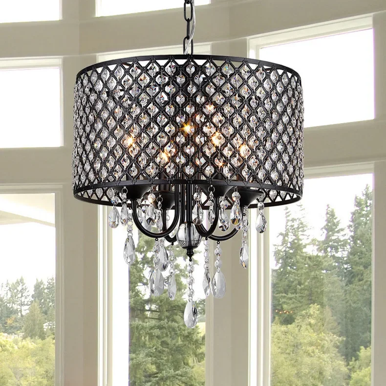 Nordic creative black crystal chandelier living room bedroom restaurant outlet lamps