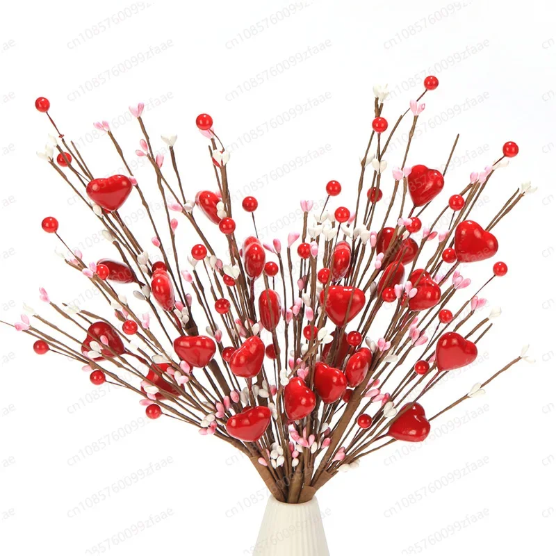 Love Flower Branch Holiday Heart Berry Cut Simulation Red Fruit Home Decoration Flower Arrangement Ornament 45CM-1 Branch