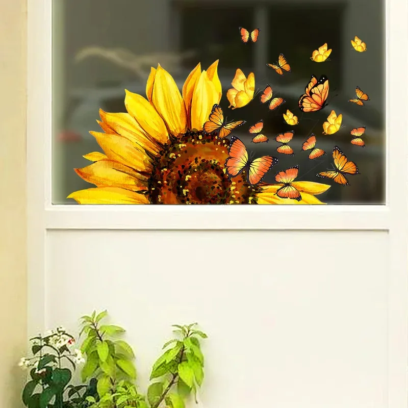 Sunflower Butterfly Stickers Static Cling Window Stickers Glass Stickers Window Stickers Room Decorations view 3