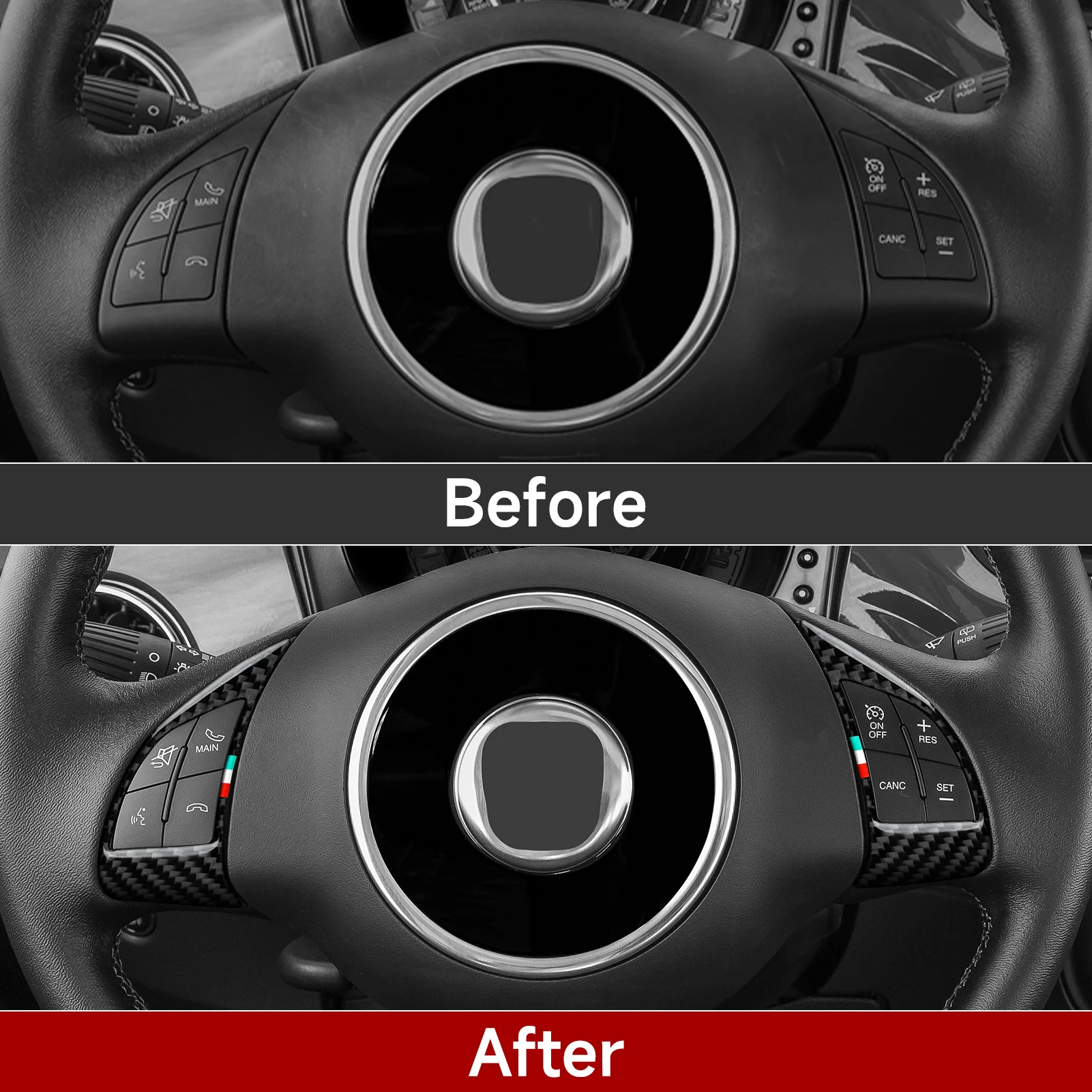 Car Steering Wheel Panel.Carbon Fiber Interior Sticker. For Fiat 500 500C 500e Bravo Punto Evo Linea Doblò Grande Punto Trim. view 6