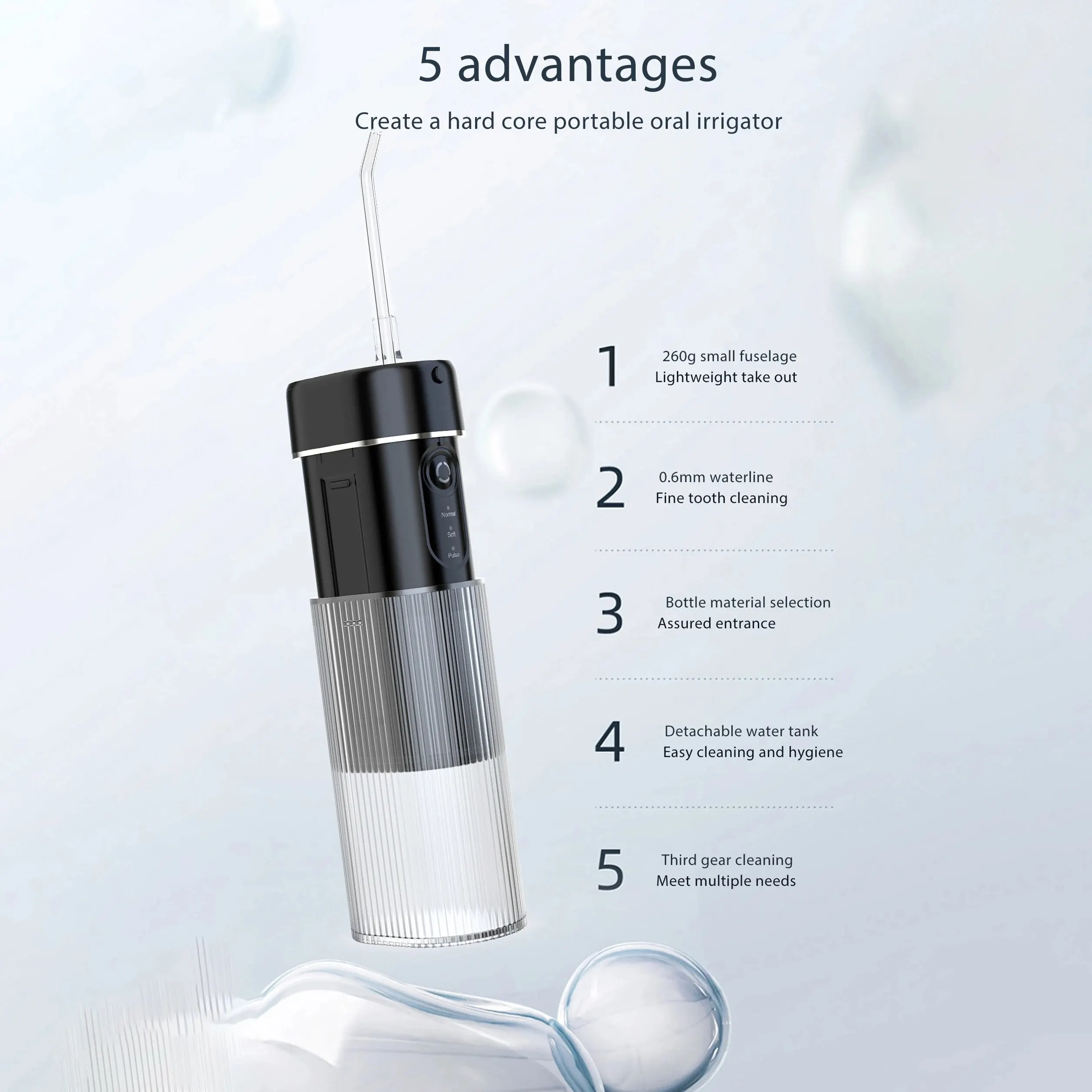 Oral Irrigator Water Flosser for Teeth Portable IPX7 Waterproof Rechargeable Dental Oral Flossing Irrigator With Travel Bag