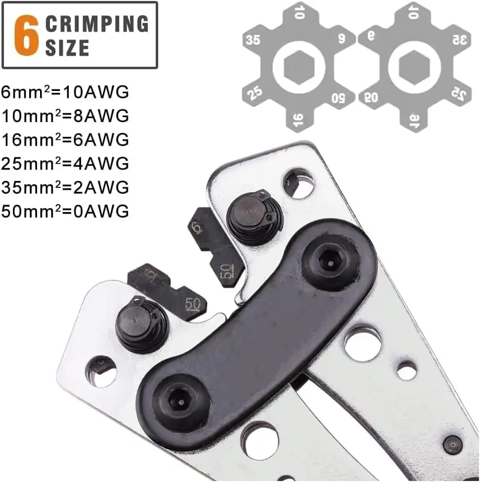 Cable Wire Lug Crimping Tool Kit 10-1 AWG, 8 Sizes 60Pcs Copper Ring Terminals,Terminal Crimper Set for Heavy Duty Wire Lugs